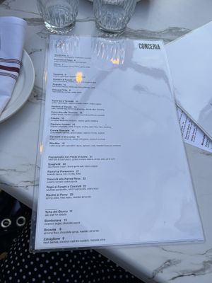 Menu   at Conceria in Montreal
