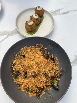 Arancini and brussel sprouts   at Conceria in Montreal