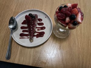 Cheesecake and fruit cup 😋  at Conceria in Montreal