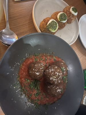 Arancini & meatballs  at Conceria in Montreal
