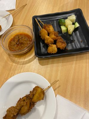 vegan and gf crispy satay skewers with a delicious smokey peanut sauce 🍍🥜🥒 $7.50  at Vegify in Knoxfield