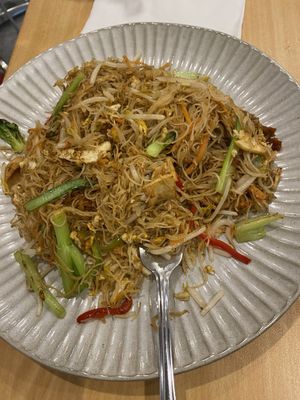 singapore noodles 🍲 customer was provided option to include egg (photo contains egg, dish does not unless specified). Ps. Dish was half eaten before photo was taken 🍽 $14.50  at Vegify in Knoxfield