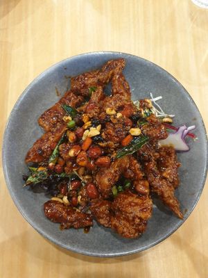 Sweet spicy glazed chikn w/curry leaves $20.50: crispy, very nice at Vegify in Knoxfield