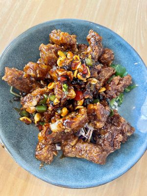 Sweet Spicy Glazed Chicken with Curry Leaf  at Vegify in Knoxfield