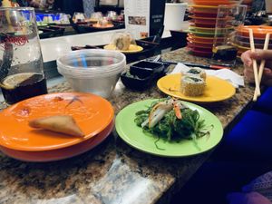 vegan california rolls, seaweed salad and samosas  at Tokyo Sushi in Marburg