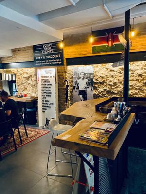 Looking over to the cafe on the other side. at Pronto Pizza in Vilnius