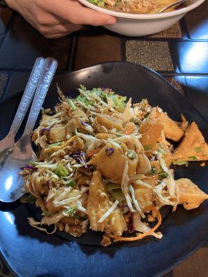 Spicy fried chickpea tofu salad   at Pa Yod Shan Vegetarian Cafe in Chiang Mai