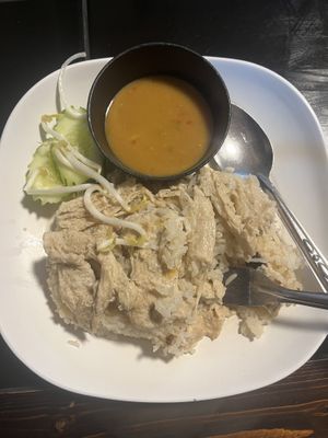 Vegan chicken and rice  at Pa Yod Shan Vegetarian Cafe in Chiang Mai