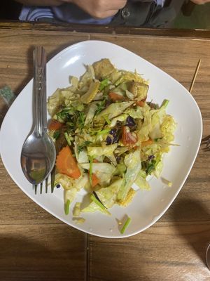 Fried vegetables with glass noodles  at Pa Yod Shan Vegetarian Cafe in Chiang Mai