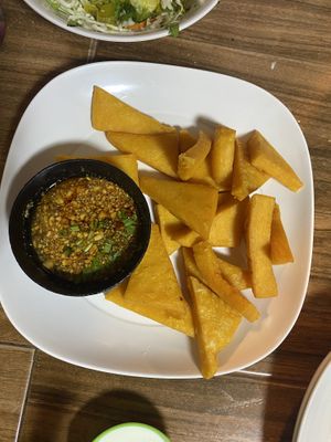 Fried cheak pea tofu  at Pa Yod Shan Vegetarian Cafe in Chiang Mai