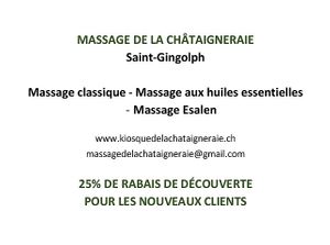 Gerne können Sie auch einen Massagetermin bei mir buchen! massagedelachataigneraie@gmail.com at Kiosque de la Châtaigneraie in Saint Gingolph