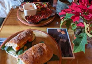 The (vegan) chapata vegetariana (below) with (I think) the molletes with vegan cheese (above) at ATTA Salon Cafe in Puebla