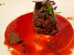 Chocolate crunch bar cross section at Crossroads Kitchen in Las Vegas