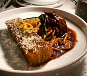 Eggplant Short Rib with Truffle Potatoes   at Crossroads Kitchen in Las Vegas