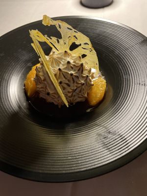 Peach Alaska dessert  at Crossroads Kitchen in Las Vegas