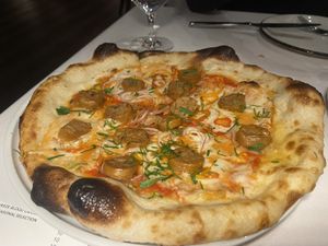 Pepper, sausage and onion pizza   at Crossroads Kitchen in Las Vegas