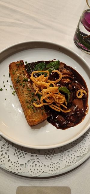 The "shortribs" with potato. A too large portion for this heavy dish near the end of the tasting menu. Good but not great. at Crossroads Kitchen in Las Vegas