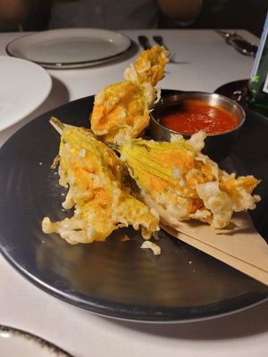 Stuffed zucchini blossoms at Crossroads Kitchen in Las Vegas
