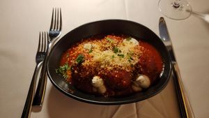 Meatballs w/ marinara and cheeze at Crossroads Kitchen in Las Vegas