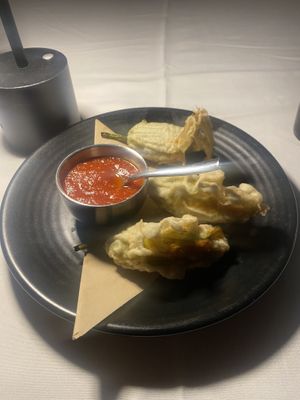 Zucchini tempura blossom   at Crossroads Kitchen in Las Vegas