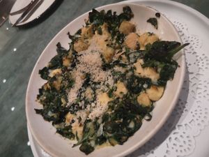 Spinach with mushrooms at Crossroads Kitchen in Las Vegas