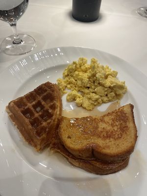 Vegan eggs, French toast and waffles with maple syrup  at Crossroads Kitchen in Las Vegas