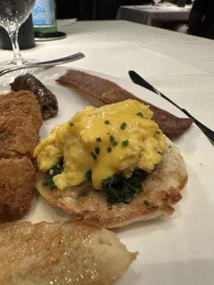 Benedict, pancakes, COCONUT BACON!!  at Crossroads Kitchen in Las Vegas