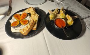 Zucchini blossoms and fig appetizer were amazing.  at Crossroads Kitchen in Las Vegas