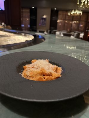 Happy hour spicy rigatoni vodka   at Crossroads Kitchen in Las Vegas