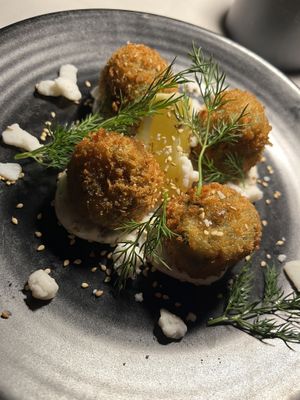 Spinach-Feta Arancini  at Crossroads Kitchen in Las Vegas