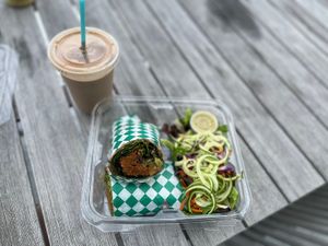 wrap and smoothie   at Food For Thought Cafe in Marathon