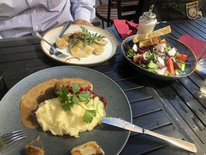 Dumplings veg ovals and Greek salad  at  Verte in Stockholm