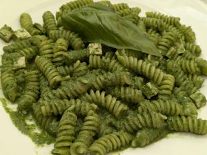 Vegan pesto pasta, yum at Fauno Bar in Sorrento