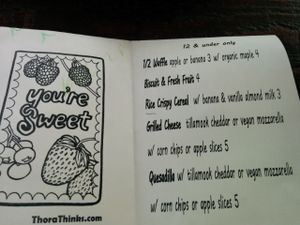 Children's menu at A N D Cafe in Portland