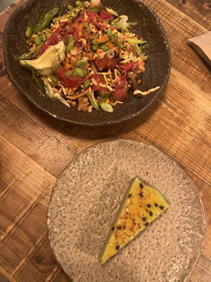 honest poke and matcha cheesecake   at Honest Greens in Porto