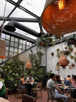 Outdoor seating  at Honest Greens in Porto