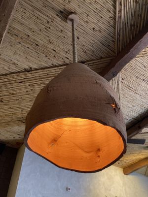 Lovely textural design in the restaurant   at Honest Greens in Porto