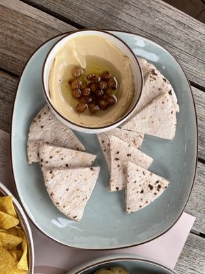 Hummus and pita  at DRY Restaurant & Cocktail Bar in Villefranche-sur-mer