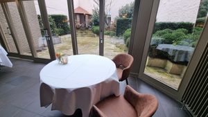 Interior , back terrace at Restaurant Patrick Devos in Bruges