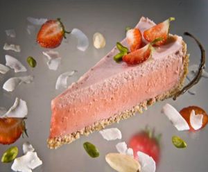 Raw strawberry cake at Slascice Mihalek in Ljubljana