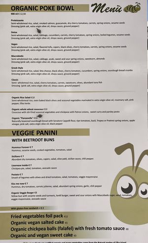 English menu  at Il Bruco Errante in Portoferraio