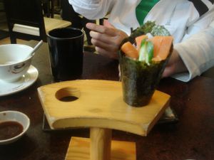 Mock salmon hand roll at Ying Vegetarian in Kowloon