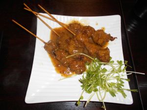 Lamb skewers w. satay sauce $38HKD > very good!   at Ying Vegetarian in Kowloon
