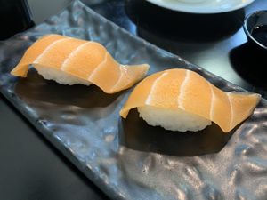 Salmon sushi at Ying Vegetarian in Kowloon