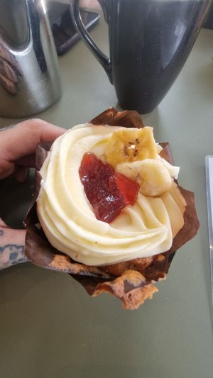 Vegan strawberry and banana cake at Walkers Nurseries in Doncaster