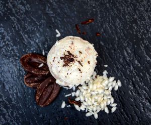 Vegan coconut with chocolate ice cream flavour made with rice mylk.  at Kavarna - Zvezda in Ljubljana