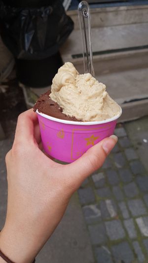 Dark chocolate and raspberry, and hazelnut gelato at Kavarna - Zvezda in Ljubljana