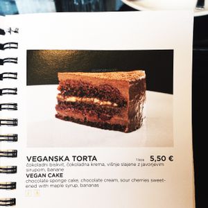 Vegan cake in the menu at Kavarna - Zvezda in Ljubljana