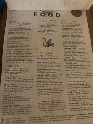 Menu Dec 2023  at Mowgli in Ellesmere Port