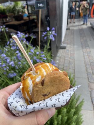 Vegan Ice cream cookie with caramel saus 😍  at Nicecream in Copenhagen
